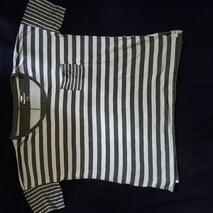 Old Navy Boyfriend Tee, Size Large, Striped Olive Green and Tan